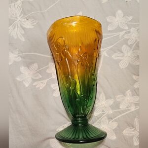 Vintage Amber and Green Glass Vase